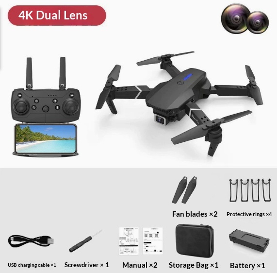 طائرة E88 بدون طيار بكاميرا مزدوجة 4K واتصال WiFi