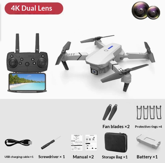 طائرة E88 بدون طيار بكاميرا مزدوجة 4K واتصال WiFi